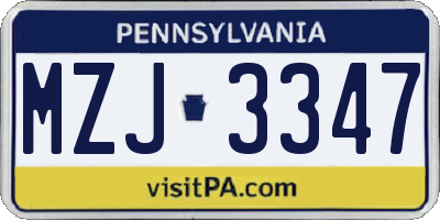 PA license plate MZJ3347