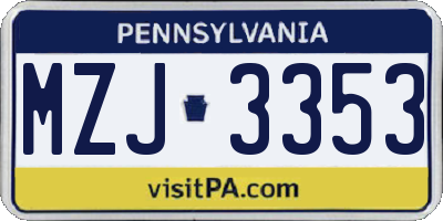 PA license plate MZJ3353