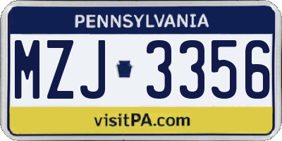 PA license plate MZJ3356