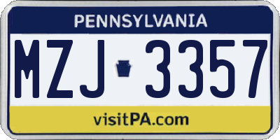 PA license plate MZJ3357