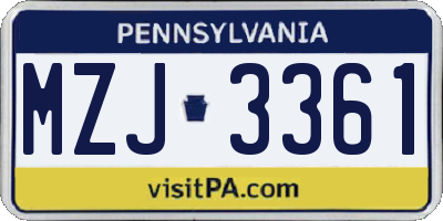 PA license plate MZJ3361