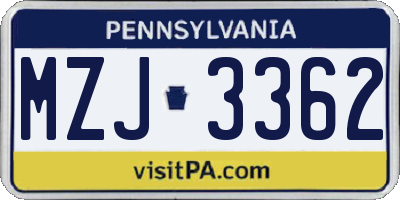 PA license plate MZJ3362