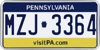 PA license plate MZJ3364