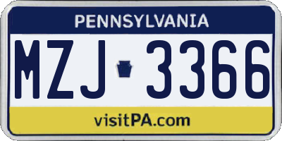 PA license plate MZJ3366