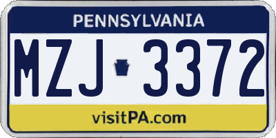 PA license plate MZJ3372