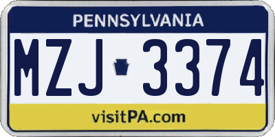 PA license plate MZJ3374