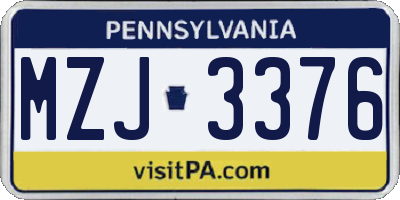 PA license plate MZJ3376