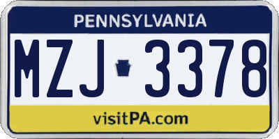 PA license plate MZJ3378