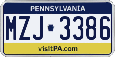 PA license plate MZJ3386