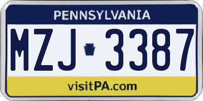 PA license plate MZJ3387