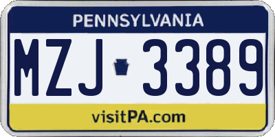 PA license plate MZJ3389