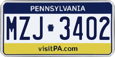 PA license plate MZJ3402