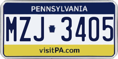 PA license plate MZJ3405