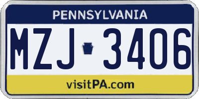 PA license plate MZJ3406