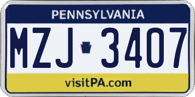 PA license plate MZJ3407