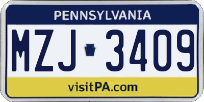 PA license plate MZJ3409