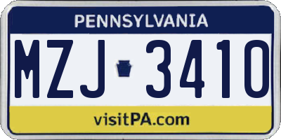 PA license plate MZJ3410