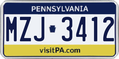 PA license plate MZJ3412