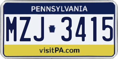 PA license plate MZJ3415
