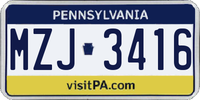 PA license plate MZJ3416
