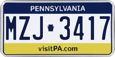 PA license plate MZJ3417