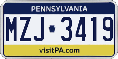 PA license plate MZJ3419