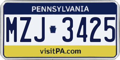 PA license plate MZJ3425