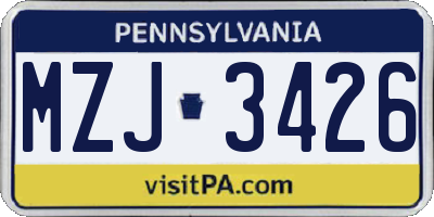 PA license plate MZJ3426