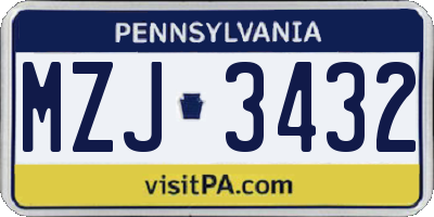 PA license plate MZJ3432
