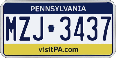 PA license plate MZJ3437