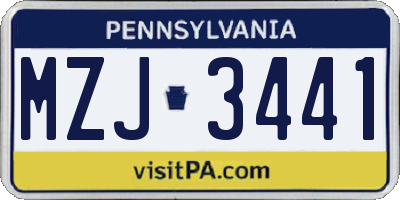 PA license plate MZJ3441