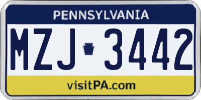 PA license plate MZJ3442
