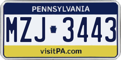 PA license plate MZJ3443