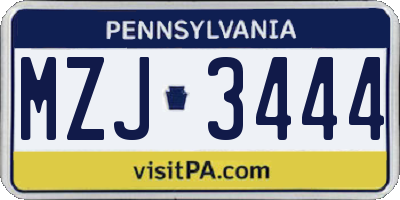 PA license plate MZJ3444