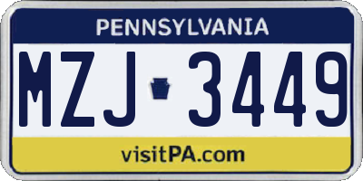 PA license plate MZJ3449