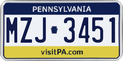 PA license plate MZJ3451