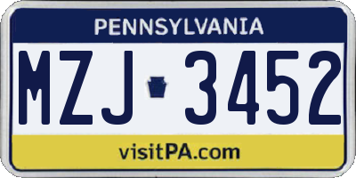 PA license plate MZJ3452