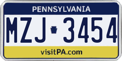 PA license plate MZJ3454