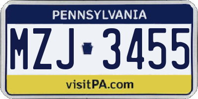 PA license plate MZJ3455