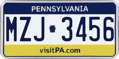 PA license plate MZJ3456