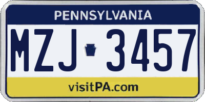 PA license plate MZJ3457