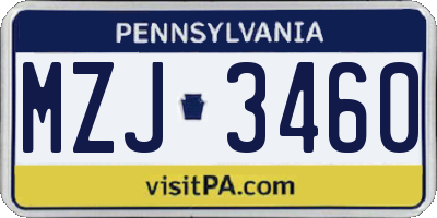 PA license plate MZJ3460