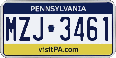 PA license plate MZJ3461