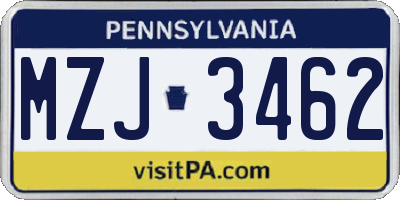 PA license plate MZJ3462