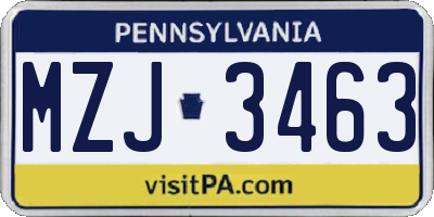 PA license plate MZJ3463