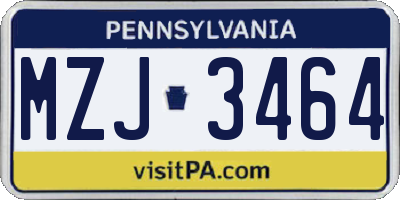 PA license plate MZJ3464