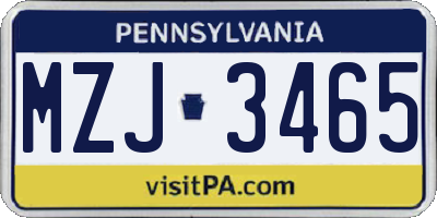 PA license plate MZJ3465