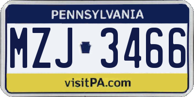 PA license plate MZJ3466