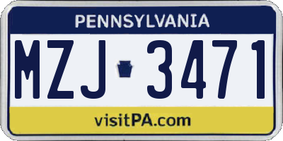 PA license plate MZJ3471
