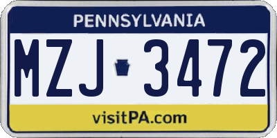 PA license plate MZJ3472